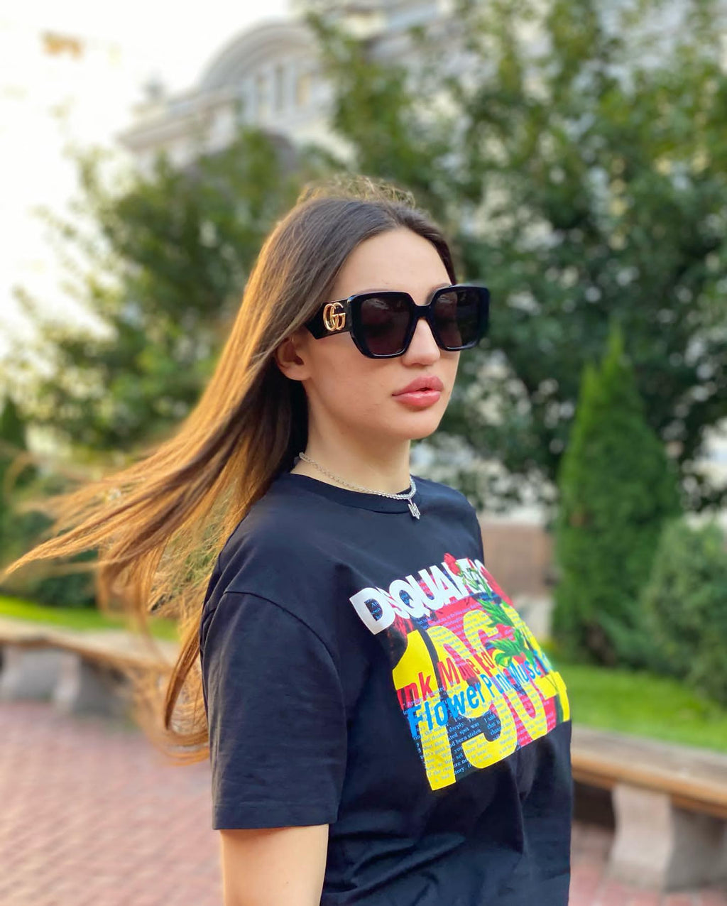 G Home Sunglasses European and American Style ins Xiaohongshu Celebrity Style Sunglasses Square Frame Color Block Legs Unisex GG6040