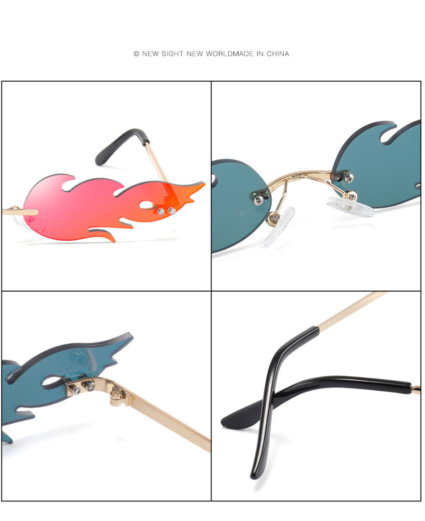 Personalized Flame Sunglasses Women's Fashion Metal Frameless Sunglasses Trendy European and American Christmas Party Quirky Glasses