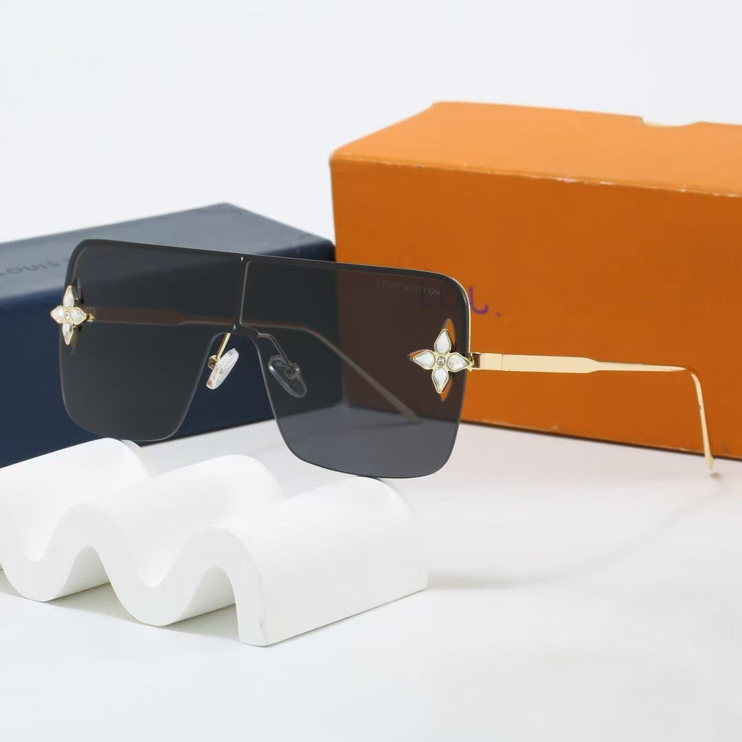 Lujia Fashion High-End Half-Frame Sunglasses with Rhinestone Decoration, High-Value for Parties, Shopping, Photos, and Daily Commuting OL