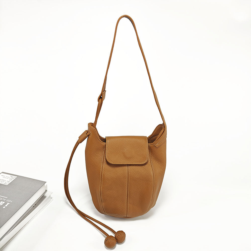 Genuine Leather Bucket Bag2025Autumn and Winter New Women's Bag Casual Fashion Versatile Single Shoulder Crossbody Large Capacity Pumpkin Bag