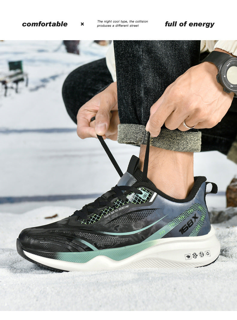 Autumn Winter New Large Size Fashion Leather Surface Fleece Lined Thickened Warm Casual Shoes Real Carbon Plate Sports Running Shoes