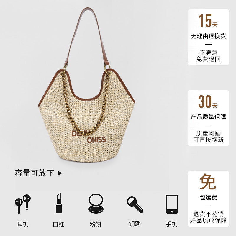 Straw Bag Large Capacity Fashion Women's Bag New Handmade Woven Tote Bag Vacation Style Beach Women's Bag