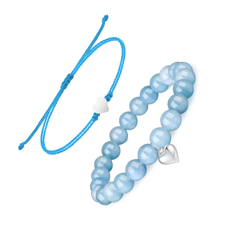 Black Onyx Heart Pendant Bracelet Set Natural Stone8mm Beaded Crystal Bracelet Women's Love Braided Bracelet