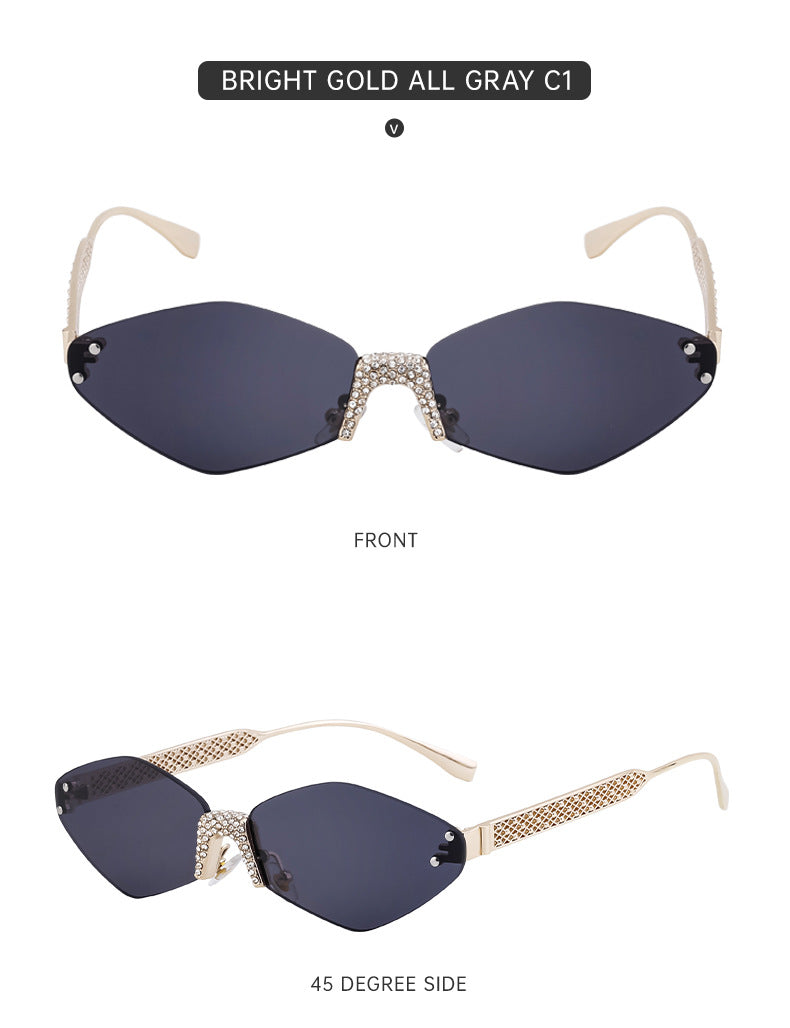 New Diamond Cut Edge Frameless Sunglasses for Women, Diamond-Studded Sunglasses, Sun Protection, Diamond-Shaped Frame Glasses for Women shades