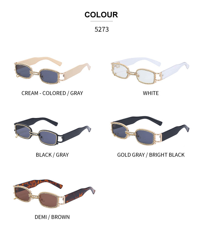 Korean Style gm Big Brand Same Style Sunglasses for Women Small Frame Hanging Ring Sunglasses for Men ins Diamond-encrusted Sunscreen Internet Celebrity Sunglasses