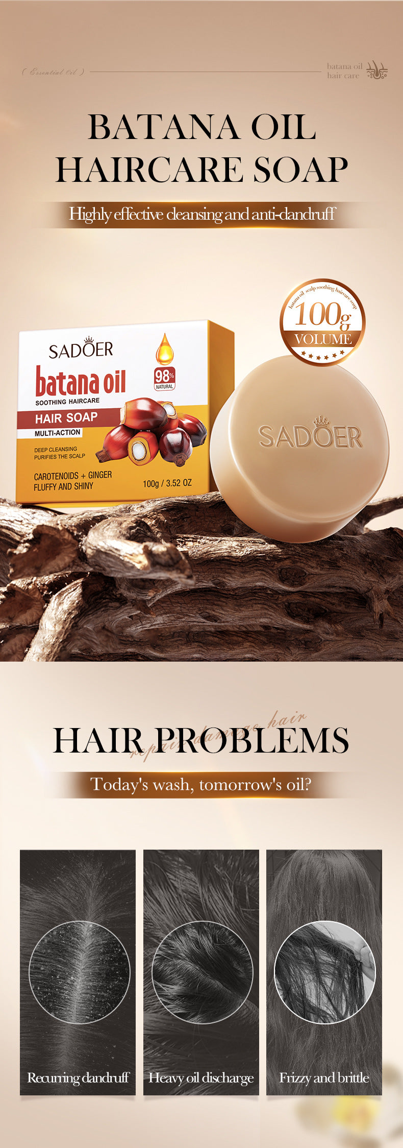 Batahana Hair Soap100g SADOER Deep Cleansing Hair Shampoo Cross-Border Foreign Trade Wholesale