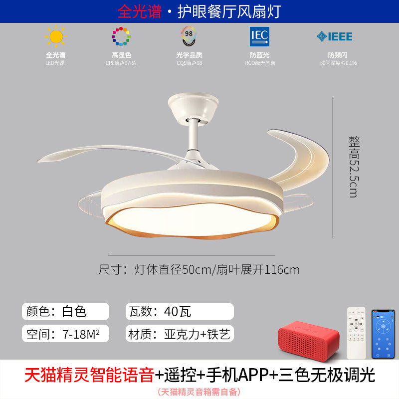 Invisible Fan Light Full Spectrum Eye Protection High Wind Power Silent Modern Simple Hall Bedroom Room Restaurant Ceiling Fan Light