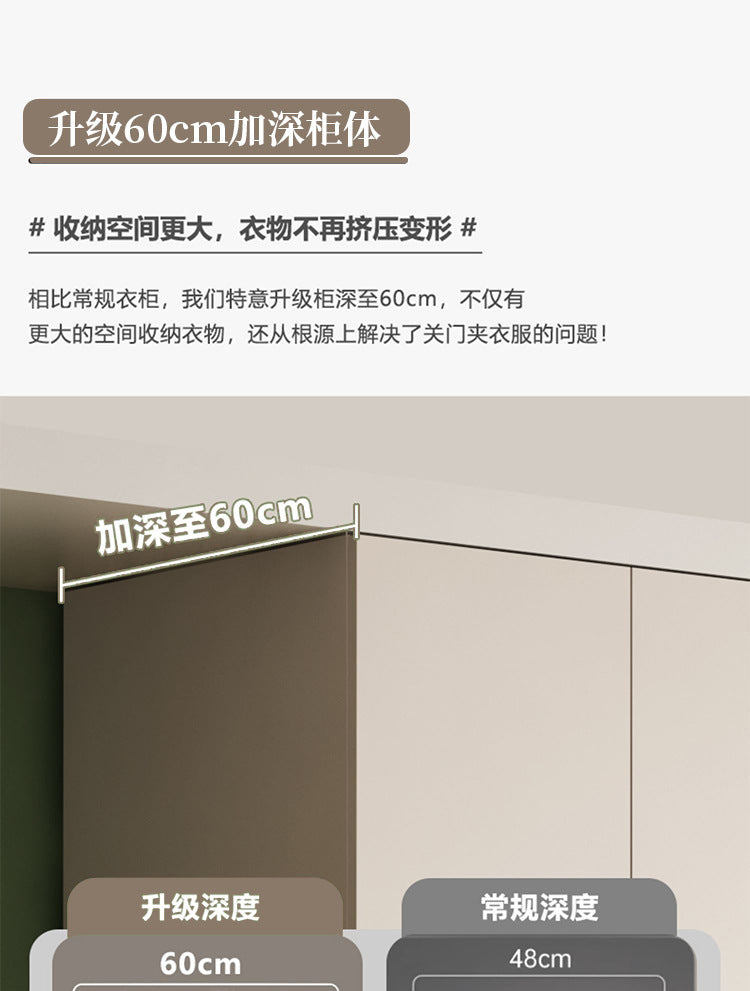 ENF Grade Solid Wood Wardrobe for Home Bedroom, No-Assembly Storage Cabinet, Cream Style Oak Segmented Custom Wardrobe