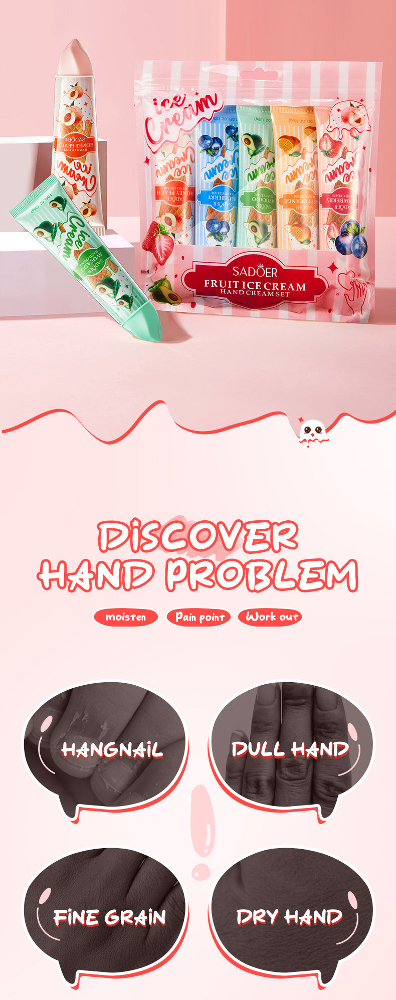 Full English Fruit Hand Cream SADOER Ice Cream Series Moisturizing Autumn and Winter Hand Cream  Foreign Trade Wholesale