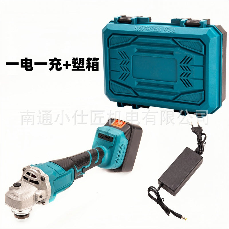 Cross-Border Lithium Battery Tool Brushless Angle Grinder High Power Industrial Grade Plastic Case One Battery One Charger Rechargeable Angle Grinder