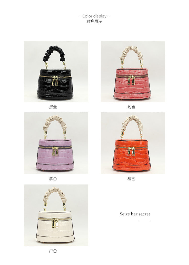 New Cowhide Crocodile Pattern Women's Bag Small Bucket Bag Retro Trendy Fashion Single Shoulder Bag Crossbody Handbag for Women