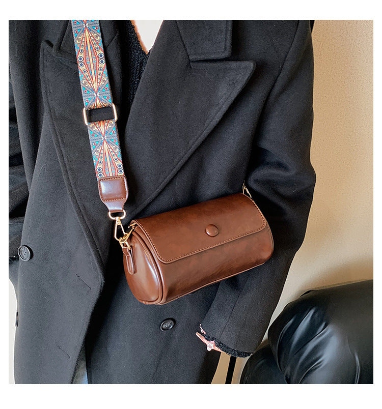 New Fashionable Single Shoulder Bag PU Round Barrel Bag Daily Niche Matching Single Shoulder Crossbody Women's Bag