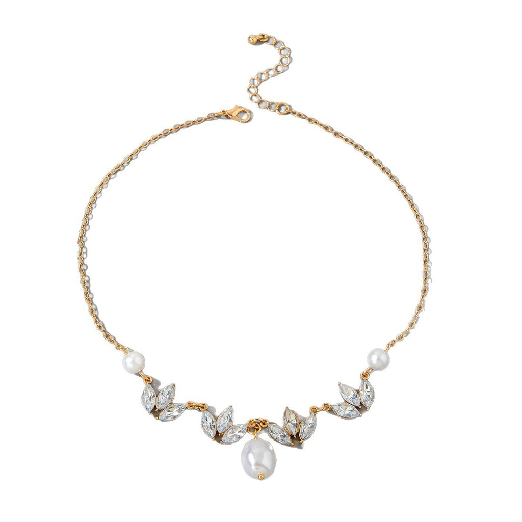 European and American Ornament  Fashionable Light Luxury Wheat Spike Inlaid Diamond Pearl Pendant Necklace with Unique Design and Personality Clavicle Necklace