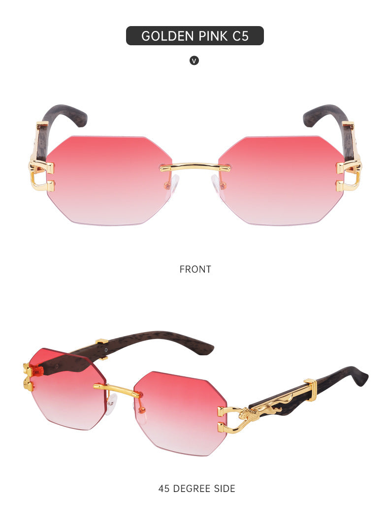 Vintage Imitation Wood Grain Leopard Temple Sunglasses Men's Square Frame Cut Edge Driving Sunglasses Wholesale shades