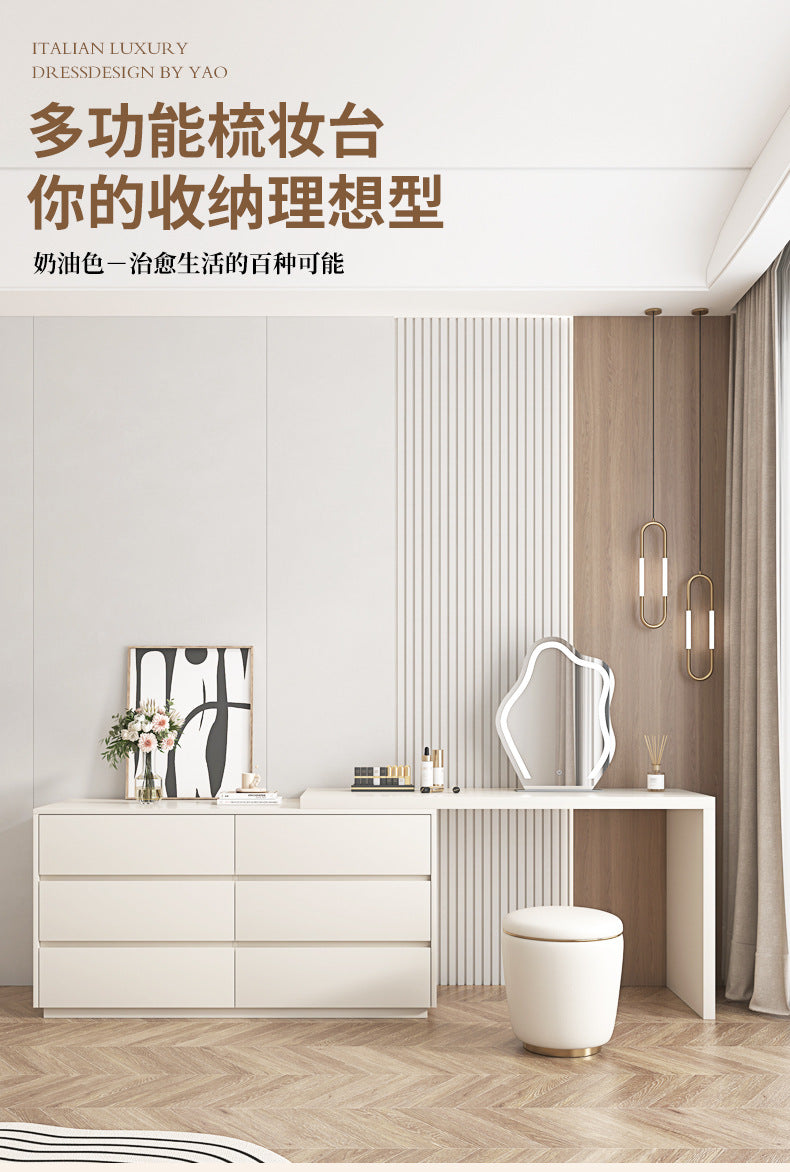Solid Wood Dressing Table Cream Style Bedroom Modern Simple Makeup Table Chest of Drawers Dressing Table Integrated Cabinet Master Bedroom Bedside Cabinet