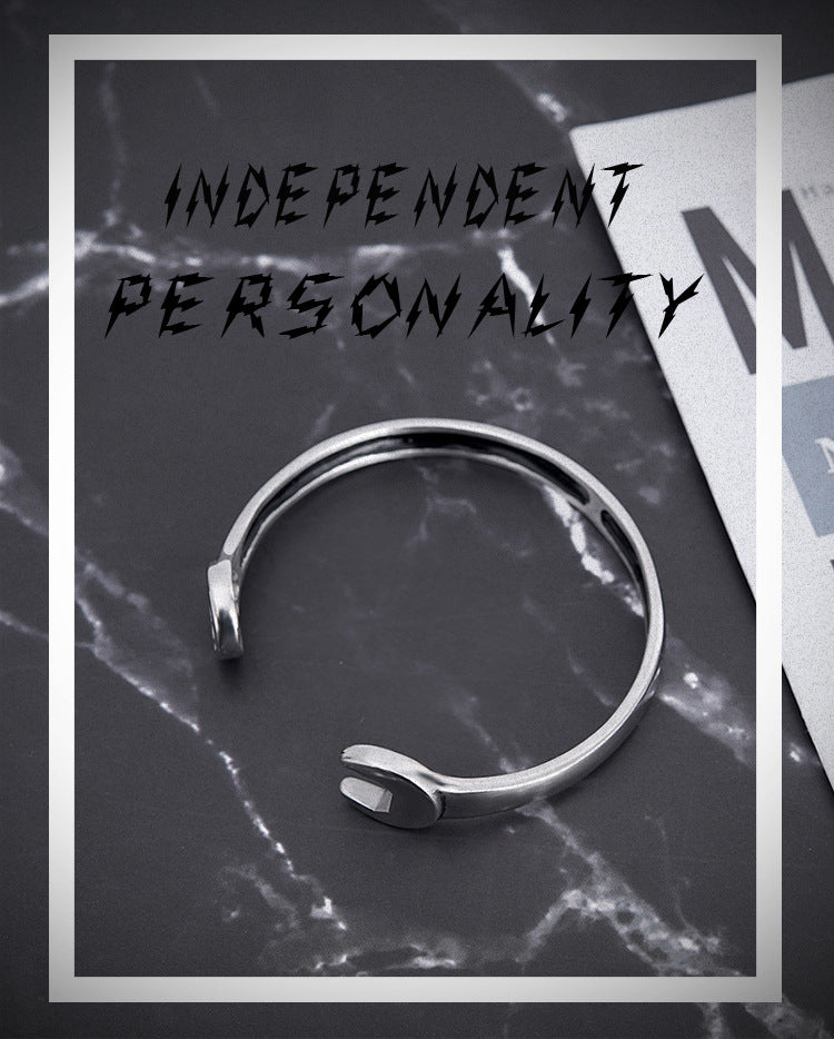 New Titanium Steel Fashion Personality Trendy Cool Men's Open Stainless Steel Wrench Bracelet Factory Wholesale