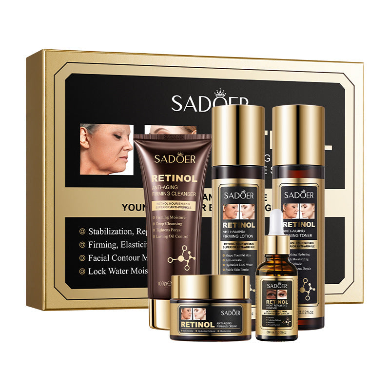 Retinol Skincare Set SADOER Anti-wrinkle, hydrating, moisturizing five-piece set for  foreign trade wholesale
