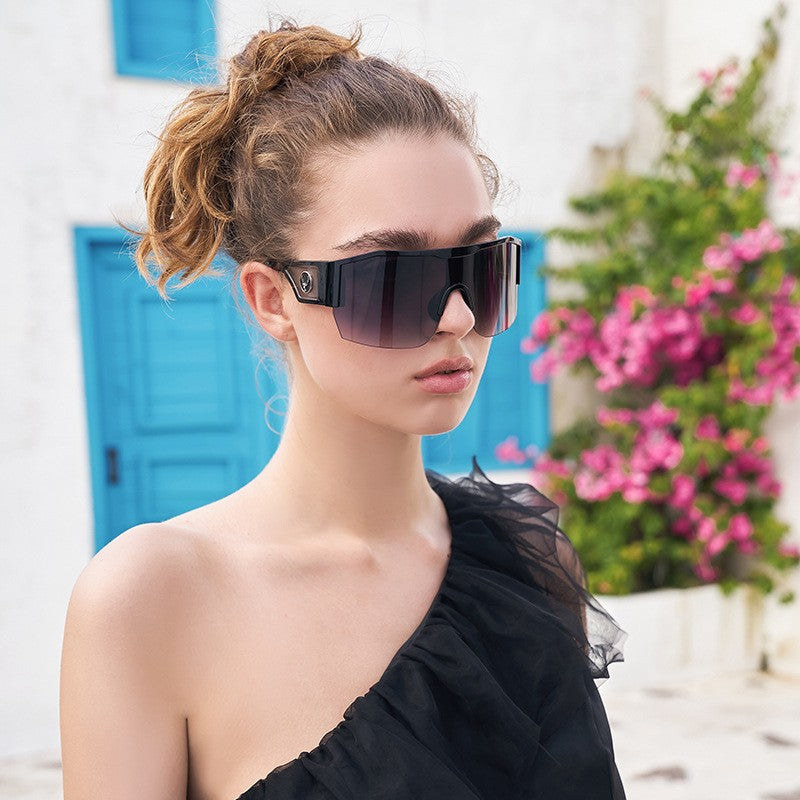 Y2K Millennium Integrated Cycling Sports Sunglasses for Women, European and American Style, Large Frame, Windproof, Half Frame Sunglasses