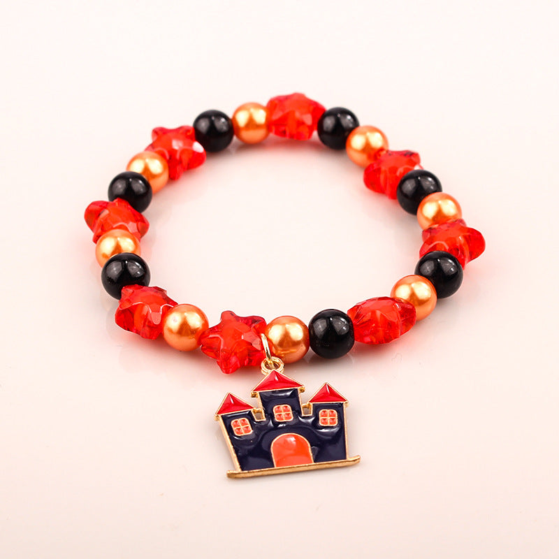 Women's Holiday Bracelet Gift European and American Style Quirky Bracelet Beaded Castle Pendant Halloween Bracelet
