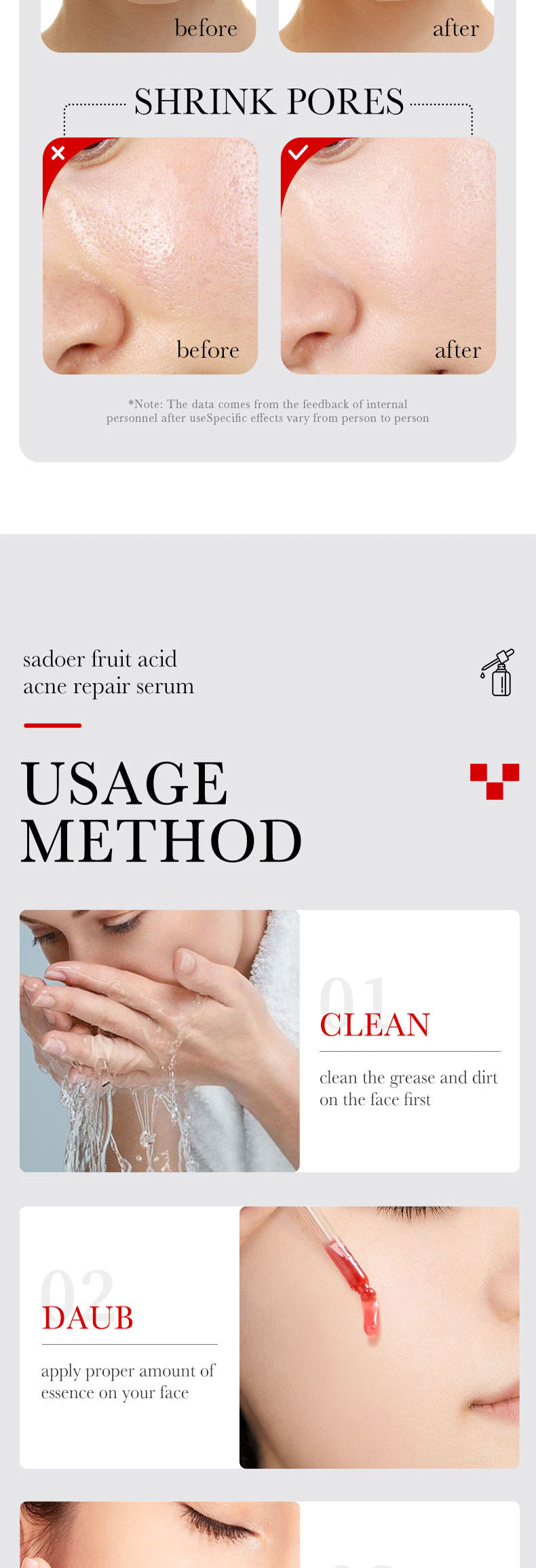 Anti-acne Serum SADOER Fruit Acid Fades Acne Marks, Hydrates and Moisturizes, Cross-Border Wholesale