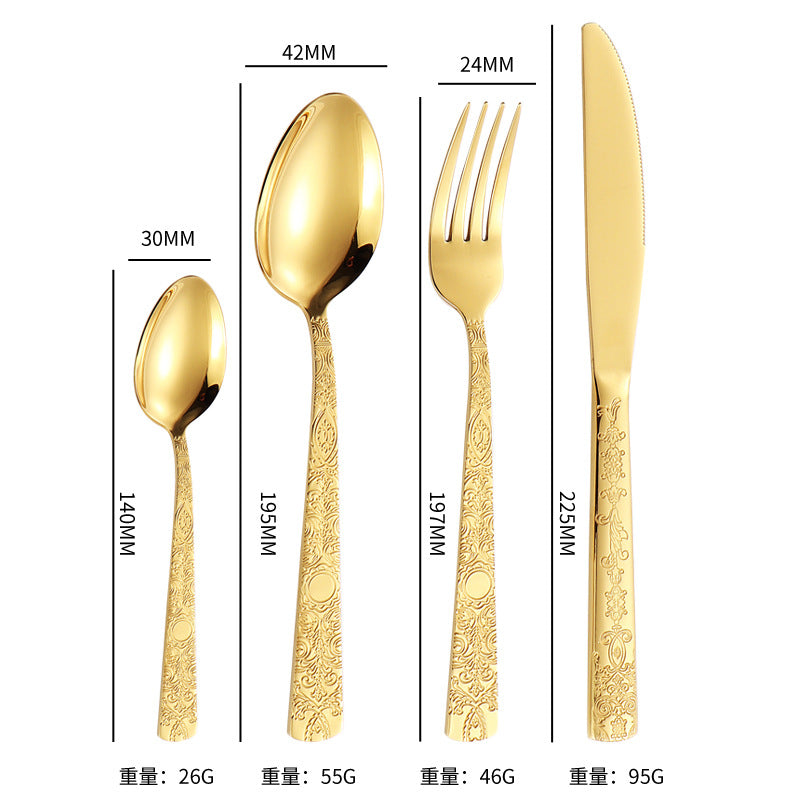 410Stainless Steel Tableware Hotel Restaurant Totem Pattern Knife Fork Spoon Four-Piece Set Western Steak Knife Fork24Set