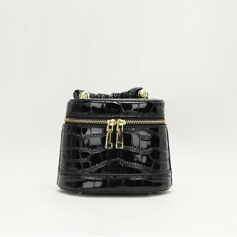 New Cowhide Crocodile Pattern Women's Bag Small Bucket Bag Retro Trendy Fashion Single Shoulder Bag Crossbody Handbag for Women