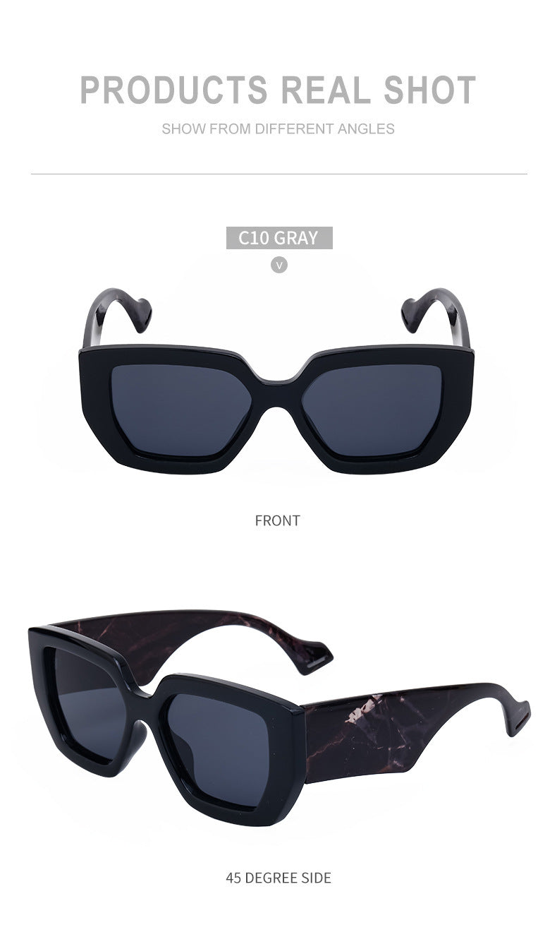 Trendy Square Frame Wide Temple Sunglasses for Women, Internet Celebrity Style Large Frame Sunglasses for Women sunglasses