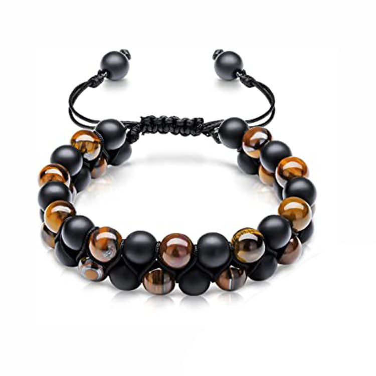 Men's Double Layer Braided Bracelet with Shiny Magnetic Stone Natural Stone Tiger Eye Double Row Braided Bracelet