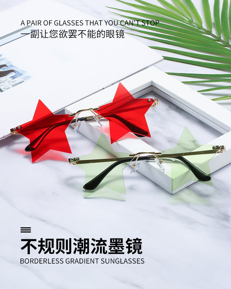 Five-Pointed Star Sunglasses for Women, Rimless Street Style, Unique Sunglasses for Women, European and American Party, Dance, Quirky Couple Glasses