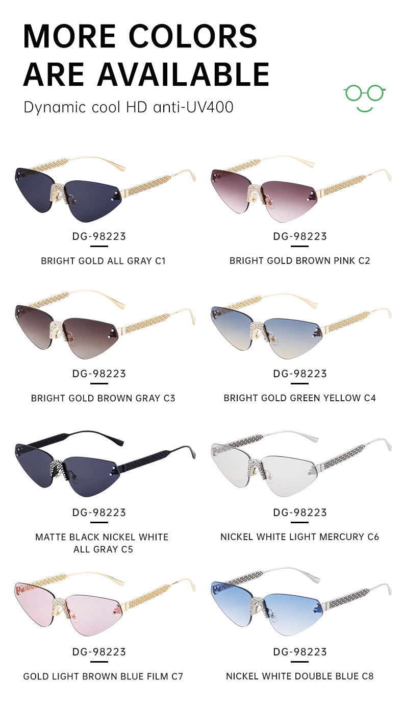 New European and American Fashion Frameless Sunglasses with Rhinestones for Women Outdoor Street Style Sunglasses Women Sun Protection Wholesale shades