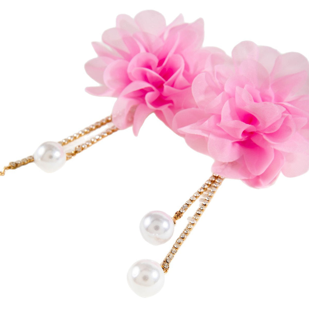European and American Style Exaggerated Imitation Pearl Tassel Flower Earrings Fresh and Elegant Temperament Earrings for Women
