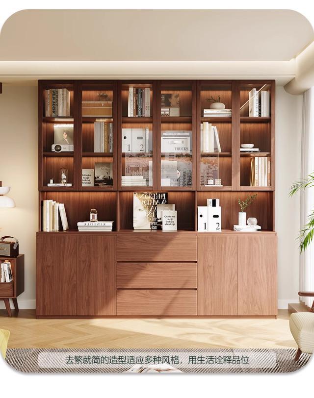 ENF Grade Oak Bookshelf Bookcase Floor-standing Storage Rack Living Room Wall-mounted Integrated Bookcase Storage Cabinet Organizer