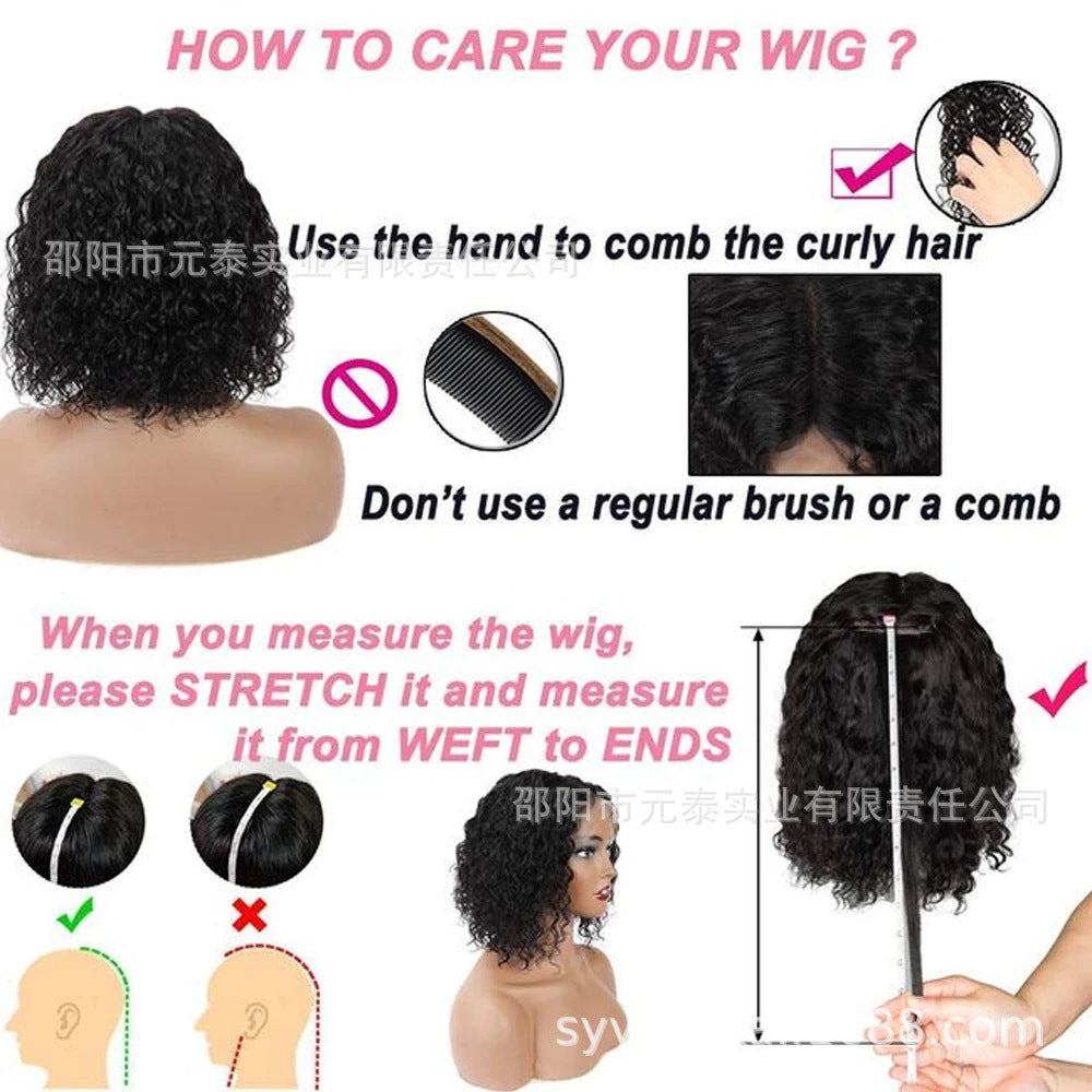 Fake Scalp Curly Wig With Bangs Human Hair Lace Glueless Wig