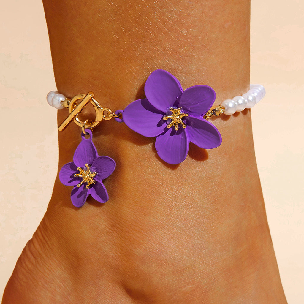 European and American Fashion Simple Alloy Flower Pendant Pearl Necklace  Elegant and versatile OT Buckle Design Sense Accessories