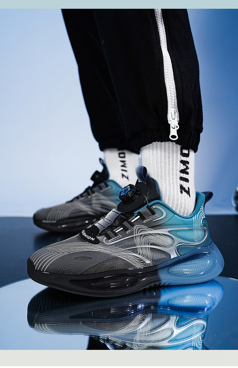 2025Hot-Selling Casual Leather Lightweight Rotating Button Running Shoes for Men with Popcorn Sole, Shock Absorption Sports Shoes