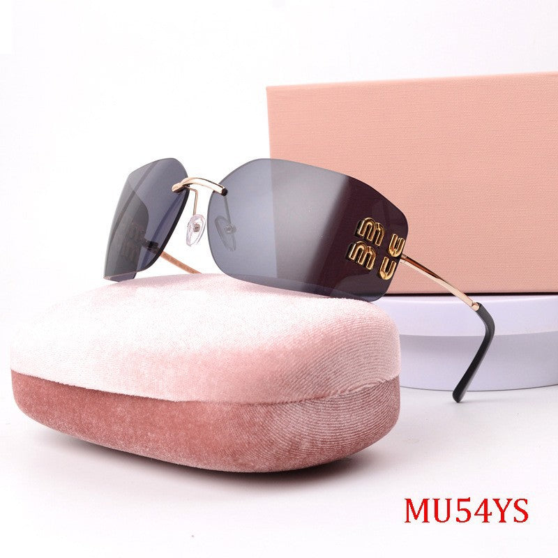 2014High Version Xiaohongshu Same Style Sunglasses for Women UV Protection Miu Miu New Frameless Sunglasses mu54y