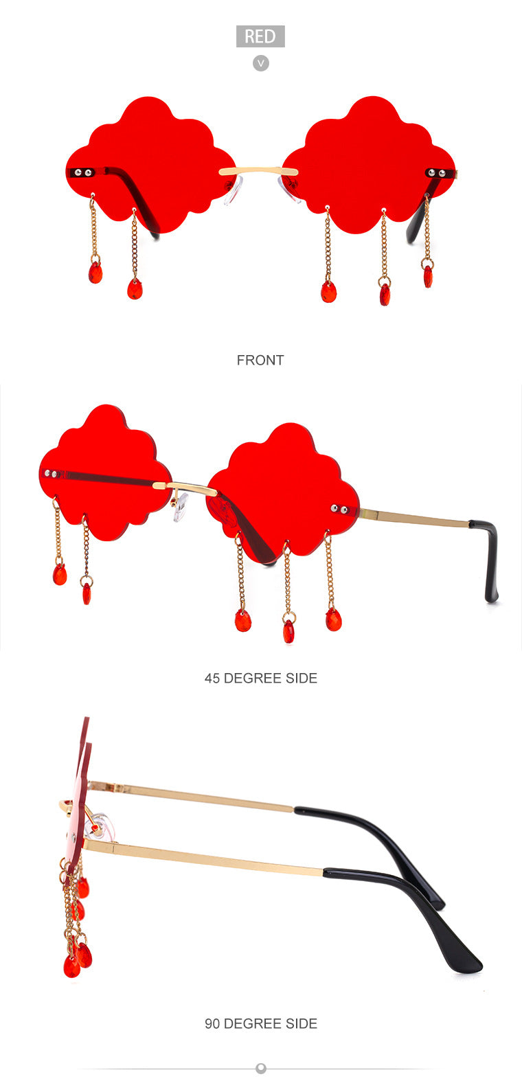 New Sunglasses for Women with Pendant Cloud Design, Trendy Personality Party Funny Ocean Film Prom Sunglasses