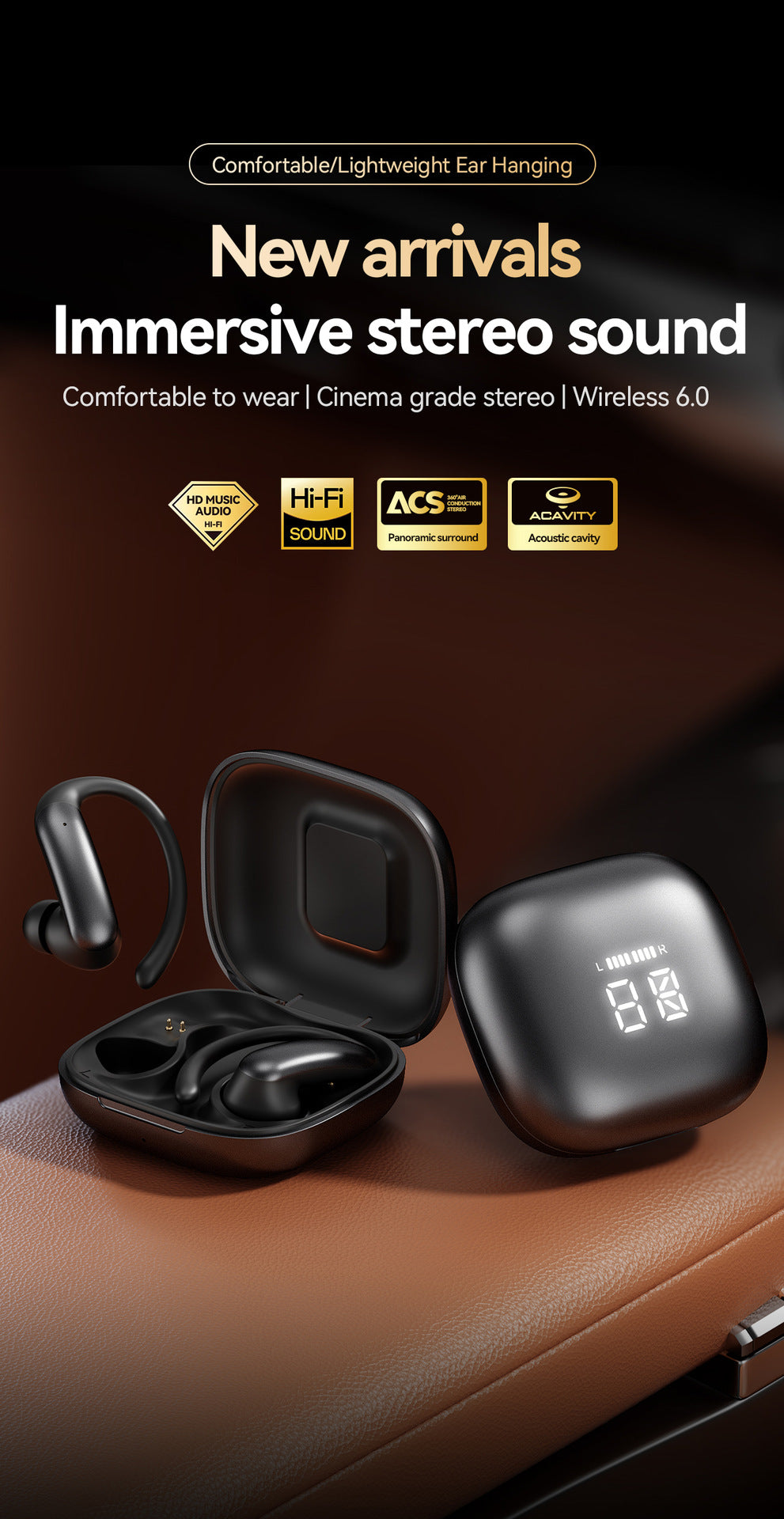 New M145Long Battery Life Ear-Hook and In-Ear Headphones Private Model Low Latency Wireless Bluetooth Earphones