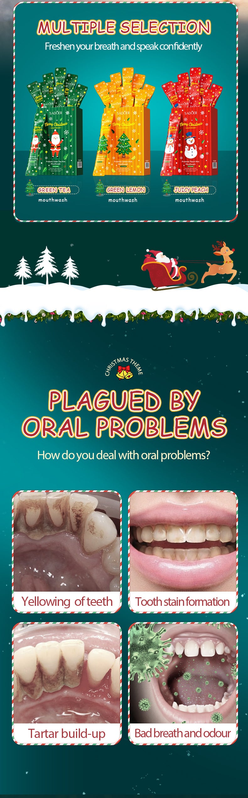 Full English Christmas Probiotic Mouthwash SADOER Green Lemon Mint Oral Cleanser  Wholesale