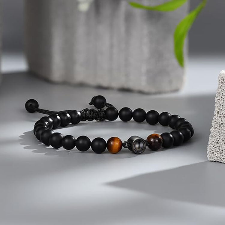 100Language Projection Bracelet Natural Tiger Eye Stone Holiday Gift Bracelet Black Matte Woven Couple Bracelet