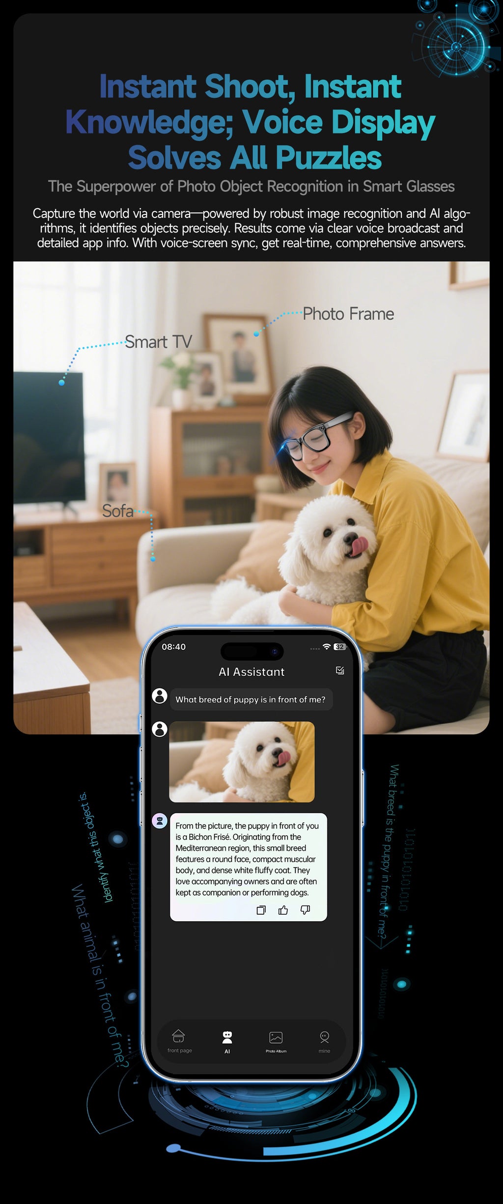 【Upgraded Version】Ai Smart Glasses Shooting800W Pixel HD anti-shake dual noise reduction sunglasses with camera