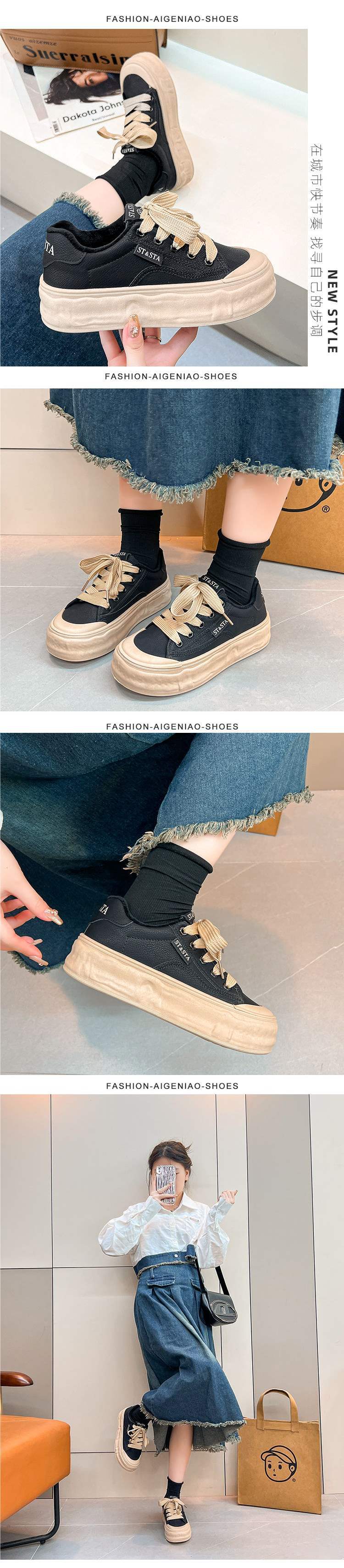 Women's White Sneakers2025New Spring and Autumn Trendy Casual Versatile Platform Thick-Soled Loafers