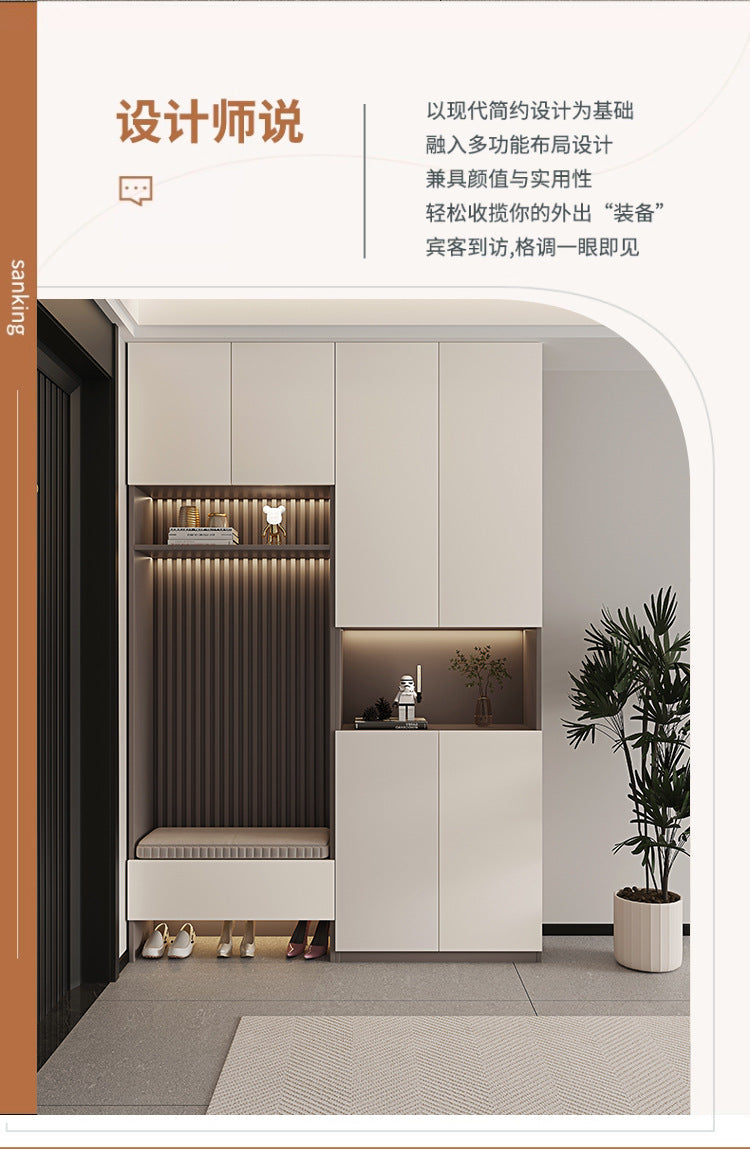 Solid Wood Entryway Shoe Cabinet Home Integrated Cabinet Top-to-Top Cream Style Simple Integrated Partition Large Capacity Doorway Shoe Cabinet