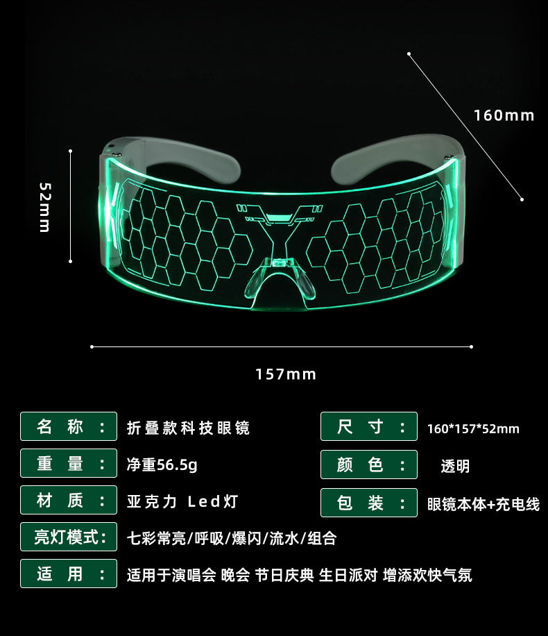 LED Light-emitting Glasses Trendy Future Technology Style Same Style Bar Disco Flashing Rechargeable Glasses