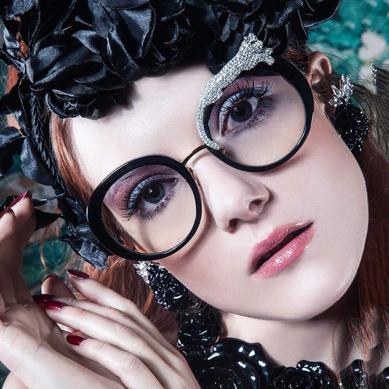 2025New Anti-Blue Light Glasses for Women Leopard Head Diamond-Studded European and American Round Frame Sunglasses Trendy Large Frame Sunglasses High-End Feel