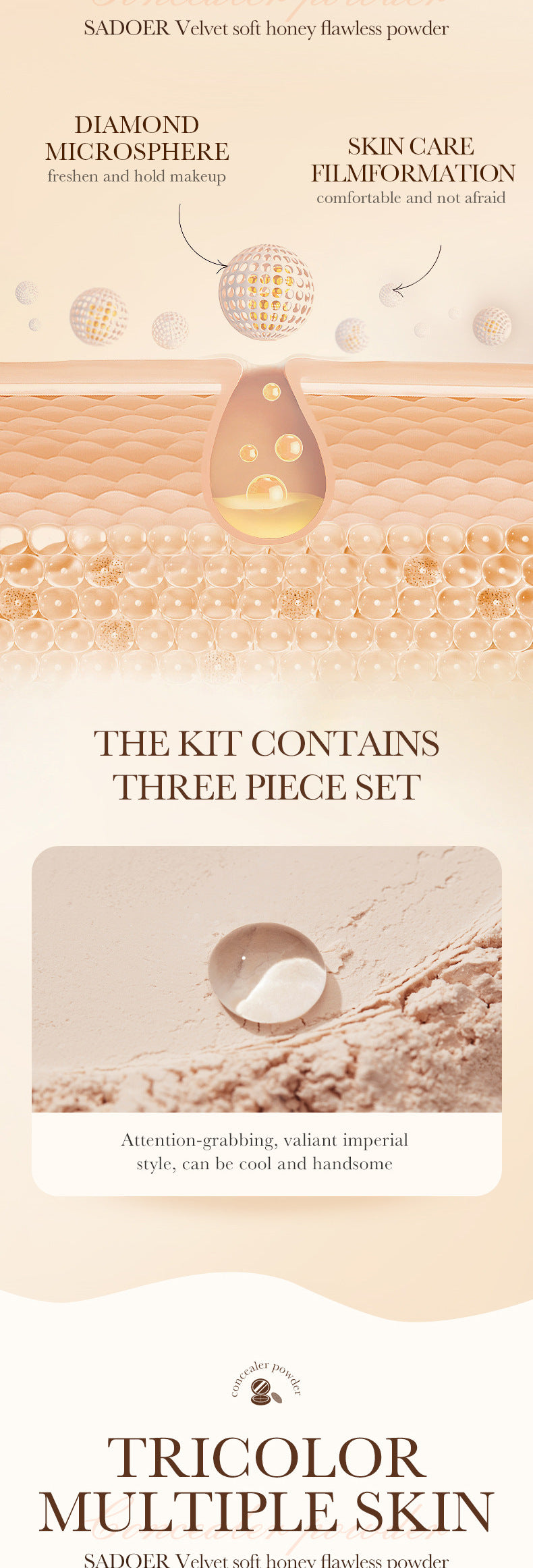 Full English Makeup SADOER Velvet Flawless Powder Brightening Skin Tone Lightweight Contour Concealer Cushion  Wholesale