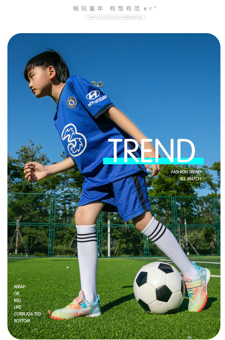 New Football Shoes for Men, Women, and Children, Imitation Leather Low-Top Anti-Collision Spike Magic Tape Grass Training Sports Shoes