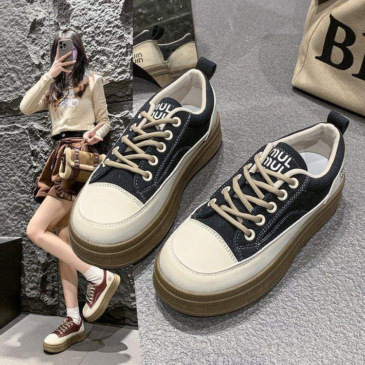 Thick-soled Height-increasing Women's Sneakers2025Spring New Niche Original Retro White Sneakers Sports Casual Shoes