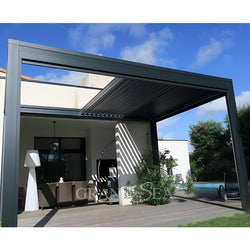 Outdoor Garden Motorized Louvered Roof System Bioclimatic Pergola Outdoor Aluminum Pergola With Sliding Glass Door and Louvered
