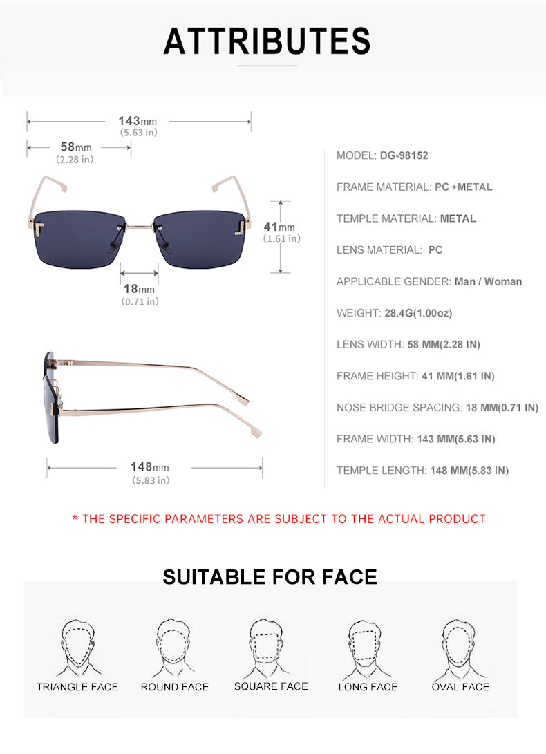 【Customization】European and American Frameless Cut Edge Sunglasses with Rhinestones Square Frame Sunglasses for Women sunglasses